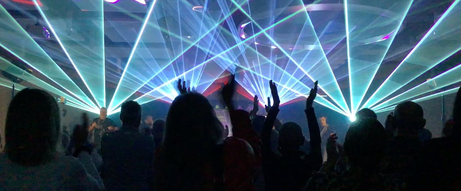 Stage lighting above the crowd